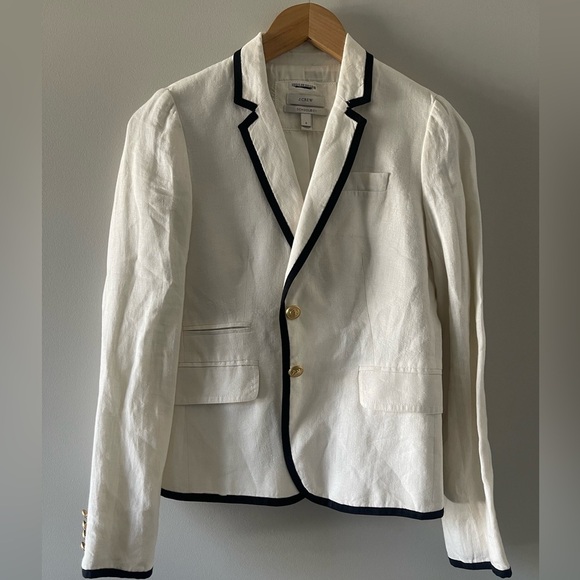 J. Crew | Ivory Schoolboy Linen Blazer Preppy Old Money Quiet Luxury Academia - Picture 2 of 6